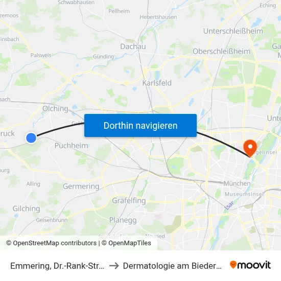 Emmering, Dr.-Rank-Straße to Dermatologie am Biederstein map
