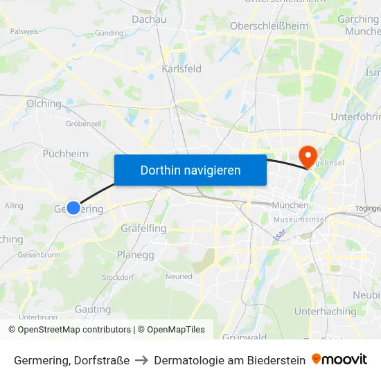 Germering, Dorfstraße to Dermatologie am Biederstein map