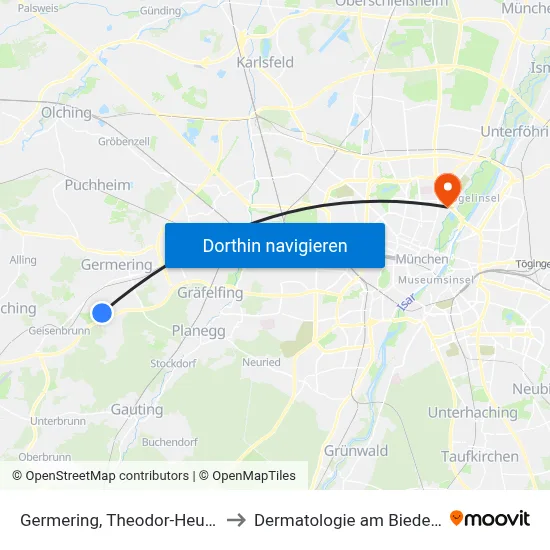 Germering, Theodor-Heuss-Str. to Dermatologie am Biederstein map