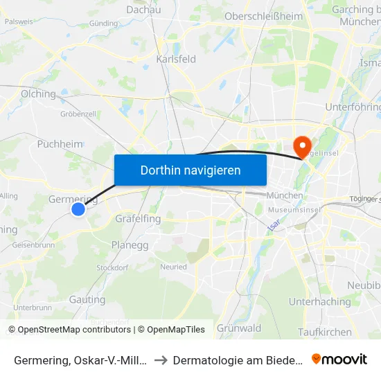 Germering, Oskar-V.-Miller-Str to Dermatologie am Biederstein map