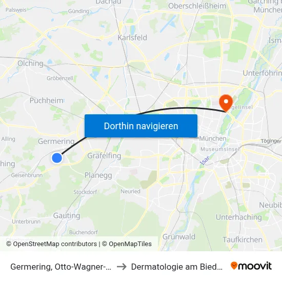 Germering, Otto-Wagner-Straße to Dermatologie am Biederstein map