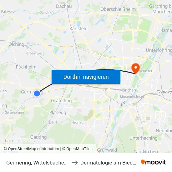 Germering, Wittelsbacherstraße to Dermatologie am Biederstein map