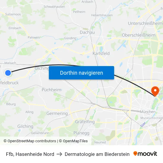 Ffb, Hasenheide Nord to Dermatologie am Biederstein map