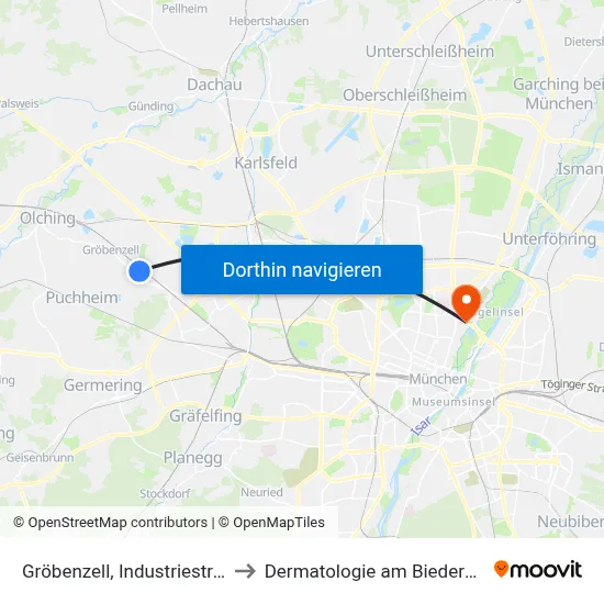 Gröbenzell, Industriestraße to Dermatologie am Biederstein map