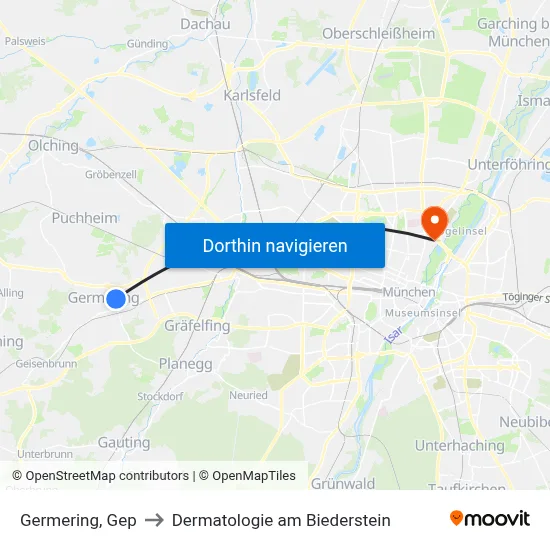 Germering, Gep to Dermatologie am Biederstein map