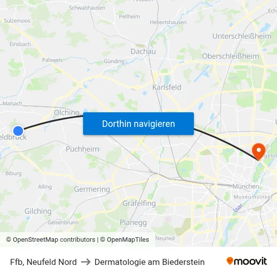Ffb, Neufeld Nord to Dermatologie am Biederstein map