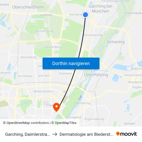 Garching, Daimlerstraße to Dermatologie am Biederstein map