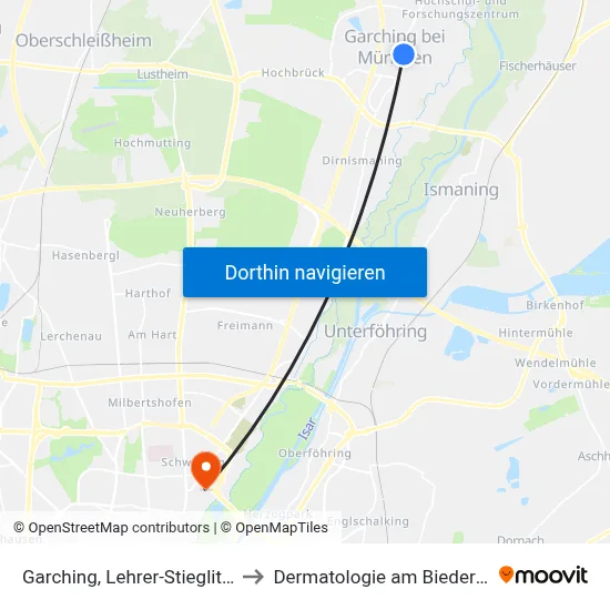 Garching, Lehrer-Stieglitz-Str to Dermatologie am Biederstein map