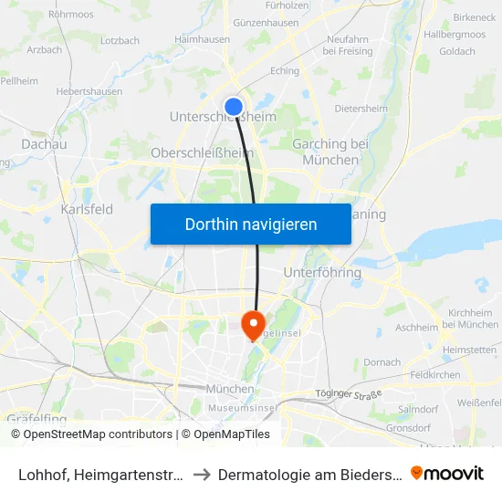 Lohhof, Heimgartenstraße to Dermatologie am Biederstein map