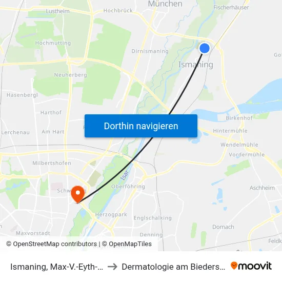 Ismaning, Max-V.-Eyth-Str. to Dermatologie am Biederstein map