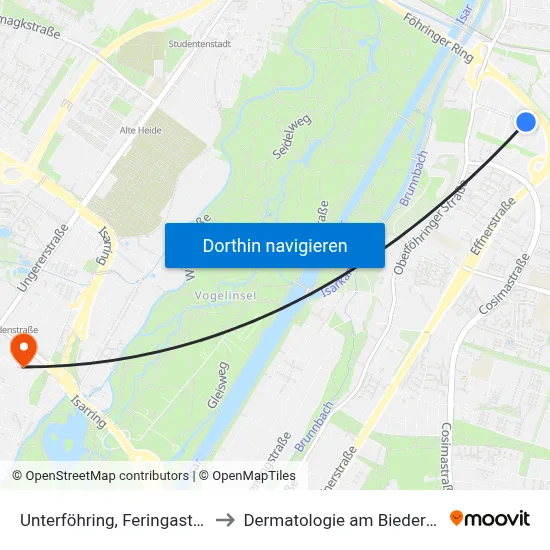 Unterföhring, Feringastr.Ost to Dermatologie am Biederstein map