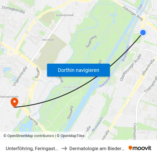Unterföhring, Feringastraße to Dermatologie am Biederstein map