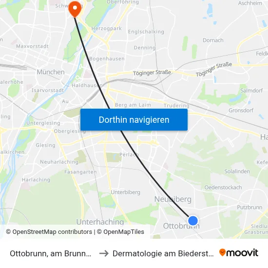 Ottobrunn, am Brunneck to Dermatologie am Biederstein map