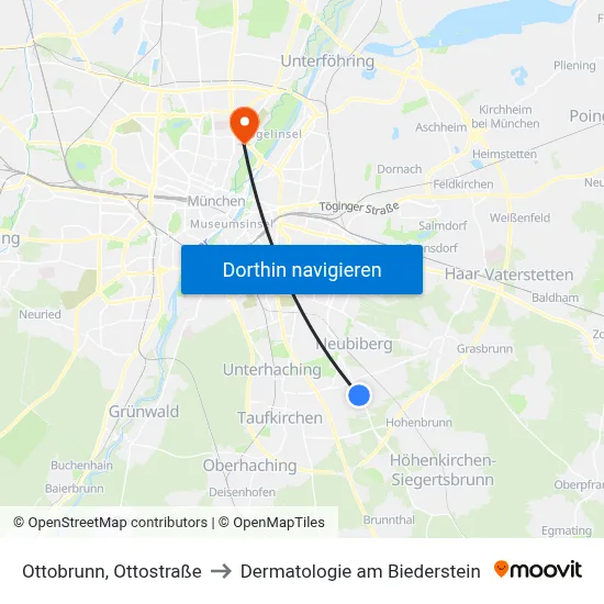 Ottobrunn, Ottostraße to Dermatologie am Biederstein map