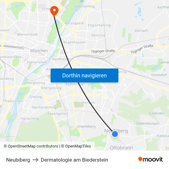 Neubiberg to Dermatologie am Biederstein map