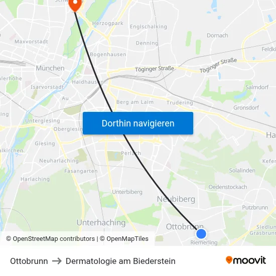 Ottobrunn to Dermatologie am Biederstein map