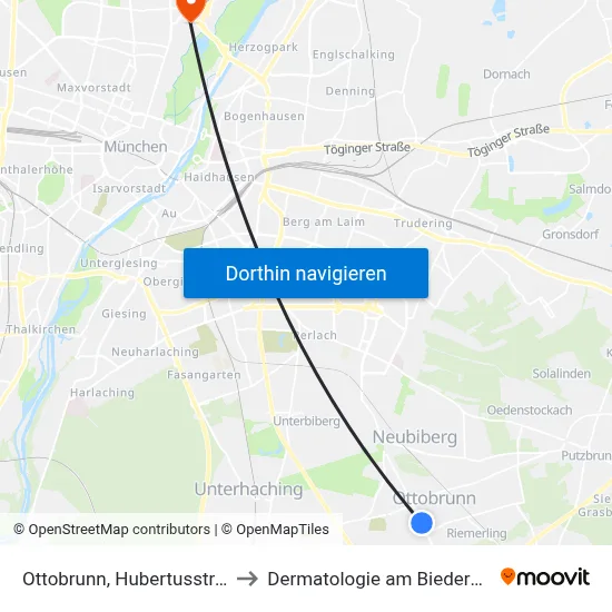 Ottobrunn, Hubertusstraße to Dermatologie am Biederstein map