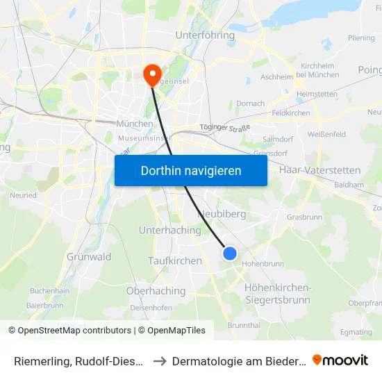 Riemerling, Rudolf-Diesel-Str. to Dermatologie am Biederstein map