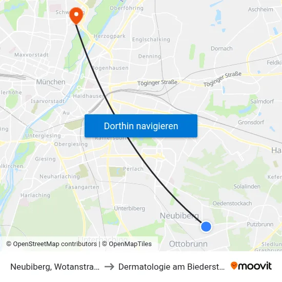 Neubiberg, Wotanstraße to Dermatologie am Biederstein map