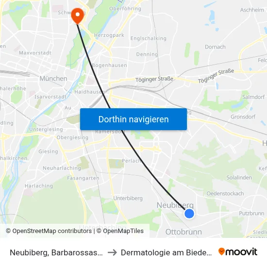 Neubiberg, Barbarossastraße to Dermatologie am Biederstein map