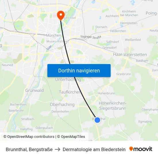 Brunnthal, Bergstraße to Dermatologie am Biederstein map