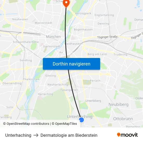 Unterhaching to Dermatologie am Biederstein map