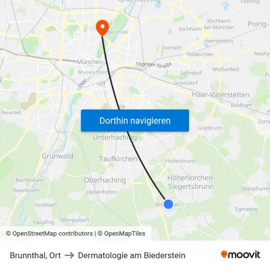 Brunnthal, Ort to Dermatologie am Biederstein map