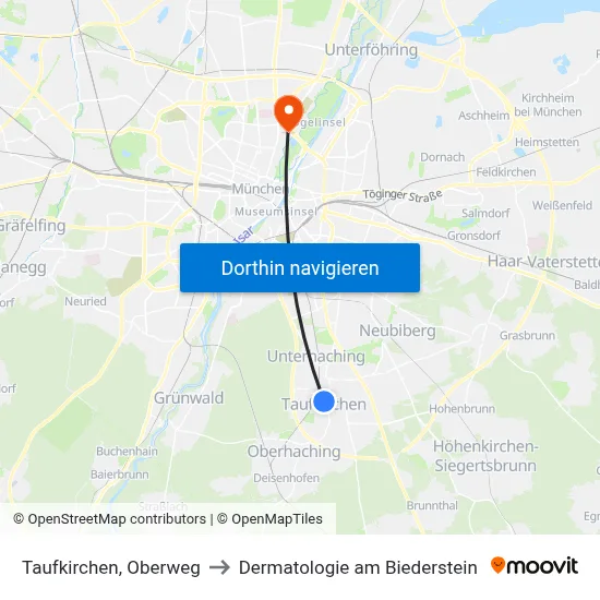 Taufkirchen, Oberweg to Dermatologie am Biederstein map