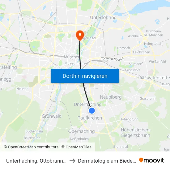 Unterhaching, Ottobrunner Str. to Dermatologie am Biederstein map