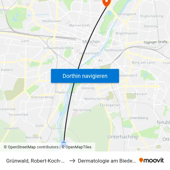 Grünwald, Robert-Koch-Straße to Dermatologie am Biederstein map