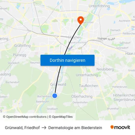 Grünwald, Friedhof to Dermatologie am Biederstein map