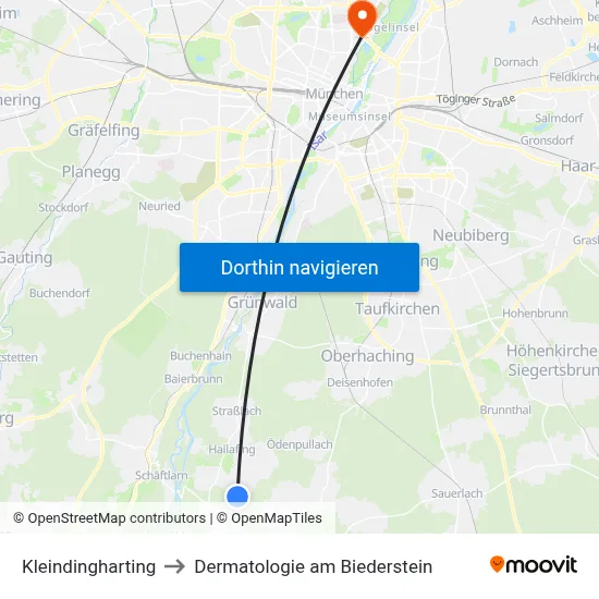 Kleindingharting to Dermatologie am Biederstein map
