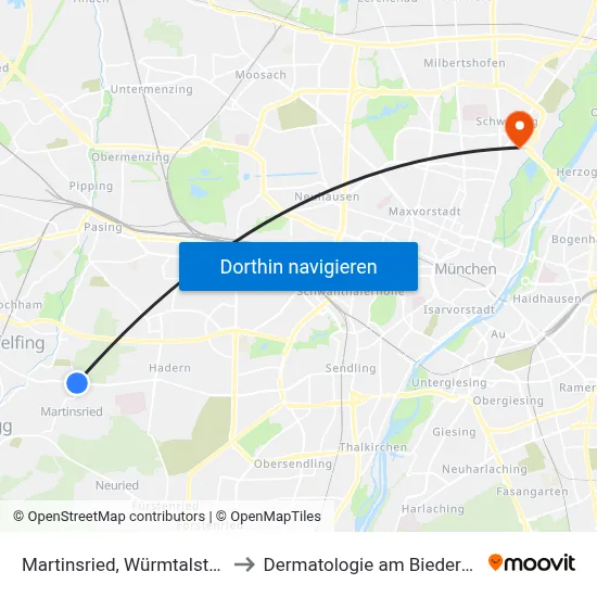 Martinsried, Würmtalstraße to Dermatologie am Biederstein map