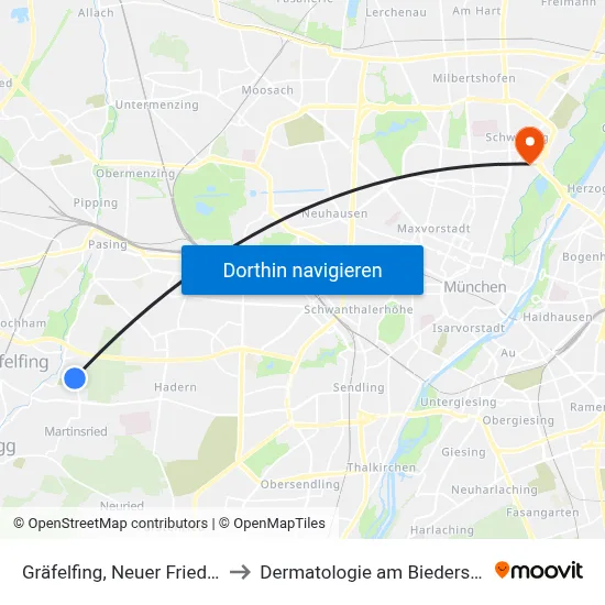 Gräfelfing, Neuer Friedhof to Dermatologie am Biederstein map