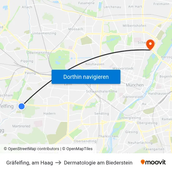 Gräfelfing, am Haag to Dermatologie am Biederstein map