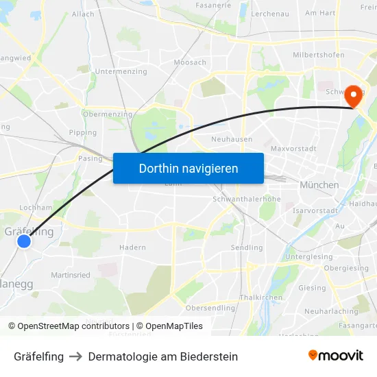 Gräfelfing to Dermatologie am Biederstein map