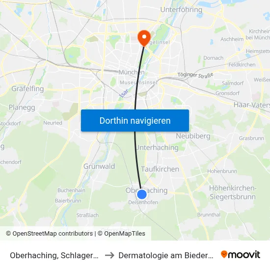 Oberhaching, Schlagerberg to Dermatologie am Biederstein map