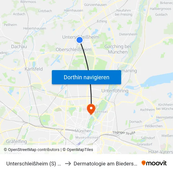 Unterschleißheim (S) Ost to Dermatologie am Biederstein map