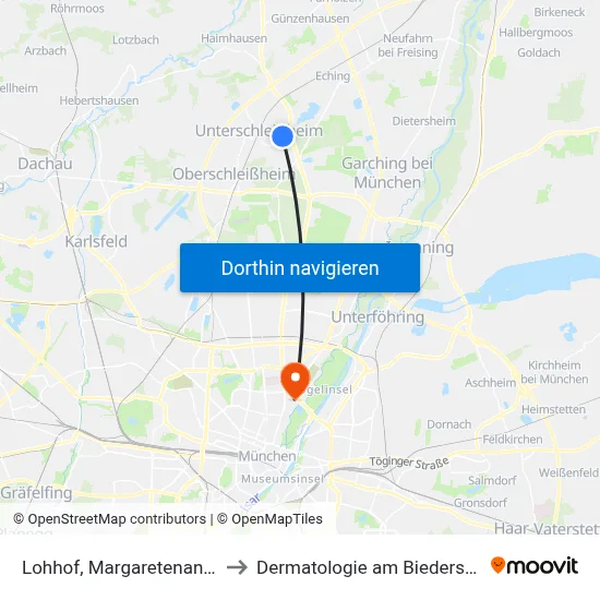 Lohhof, Margaretenanger to Dermatologie am Biederstein map