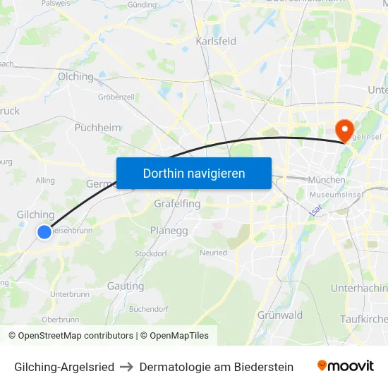 Gilching-Argelsried to Dermatologie am Biederstein map