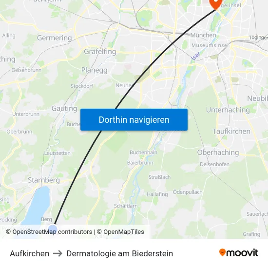 Aufkirchen to Dermatologie am Biederstein map