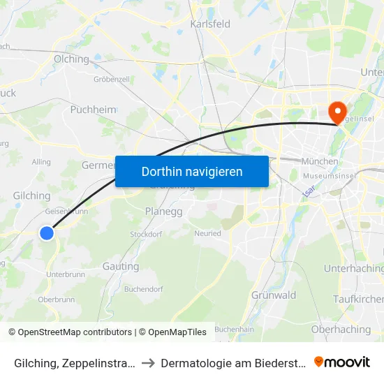 Gilching, Zeppelinstraße to Dermatologie am Biederstein map