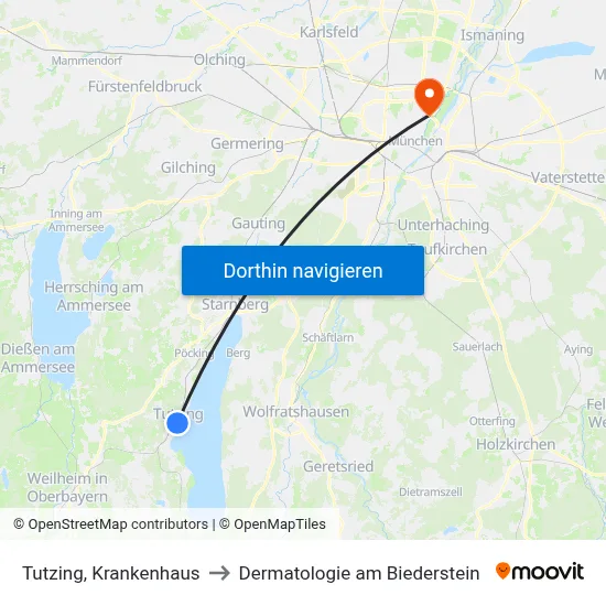 Tutzing, Krankenhaus to Dermatologie am Biederstein map