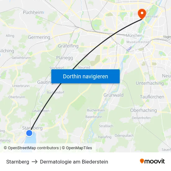 Starnberg to Dermatologie am Biederstein map