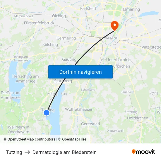 Tutzing to Dermatologie am Biederstein map