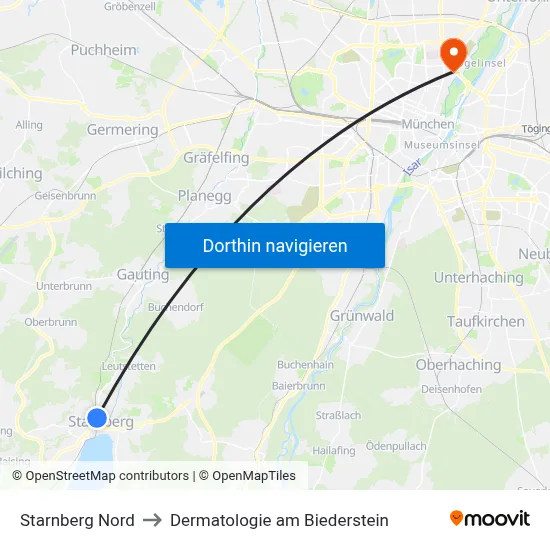 Starnberg Nord to Dermatologie am Biederstein map