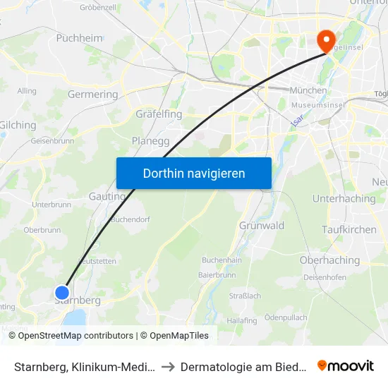 Starnberg, Klinikum-Medicenter to Dermatologie am Biederstein map