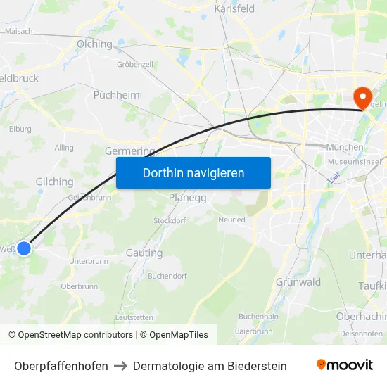 Oberpfaffenhofen to Dermatologie am Biederstein map