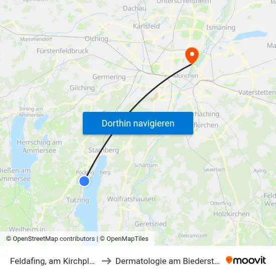 Feldafing, am Kirchplatz to Dermatologie am Biederstein map