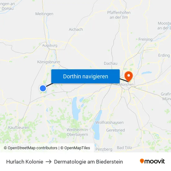 Hurlach Kolonie to Dermatologie am Biederstein map
